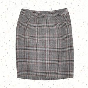 Chadwicks Classic Wool Skirt Gray Red Houndstooth Plaid Straight Pencil Size 8